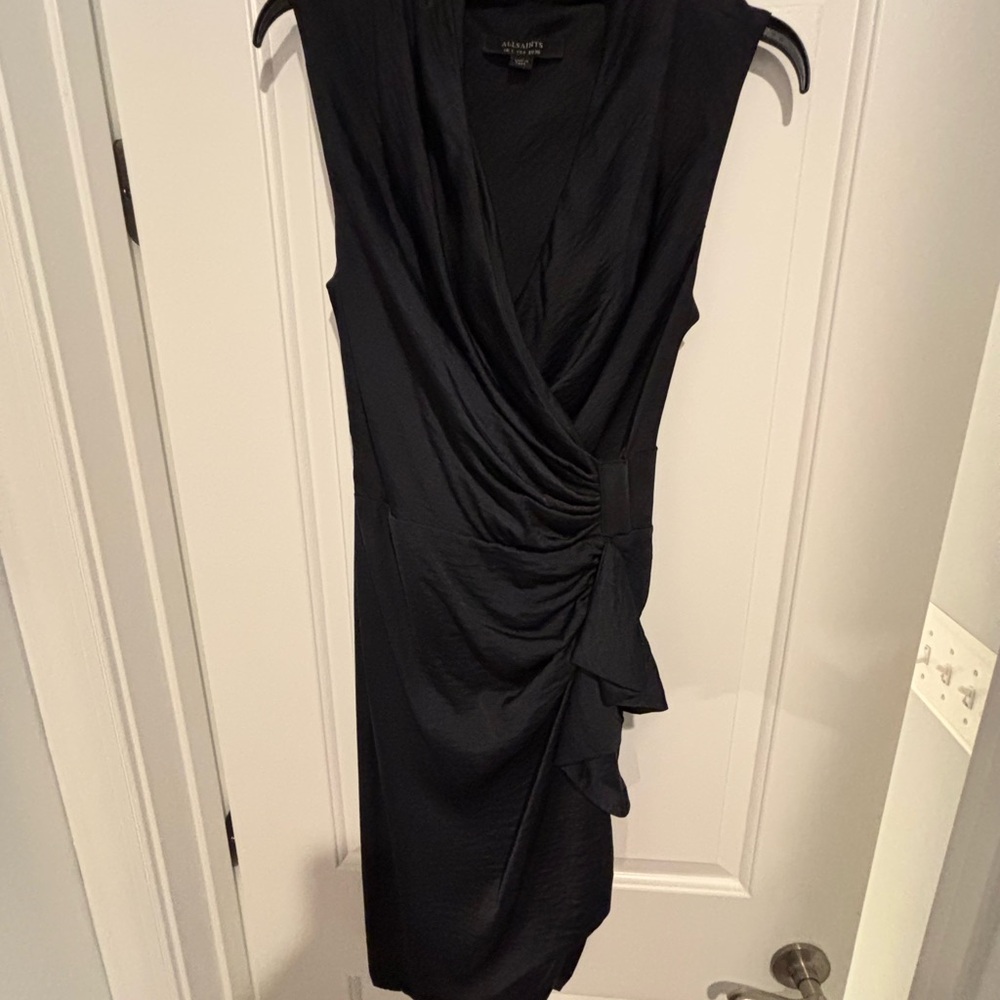 All Saints Navy Blue Cancity Asymmetrical Wrap Dress
